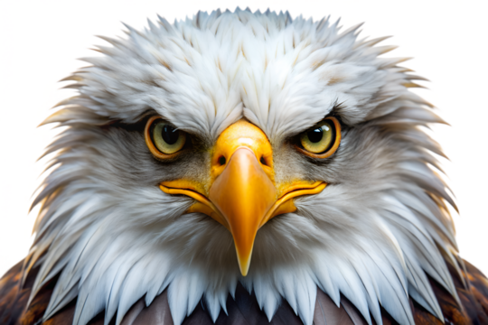 A closeup of a bald eagles intense gaze, isolated on transparent background - Powered by Adobe
