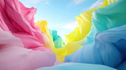 Colorful Abstract Landscape with Flowing Fabric-Like Textures