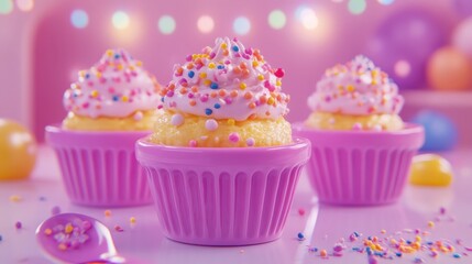 Colorful Cupcakes with Sprinkles and Creamy Frosting on a Table