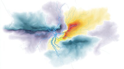 Fototapeta premium A painting of a storm with a yellow and blue lightning bolt
