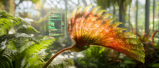 Orange and green plant in a greenhouse setting.
