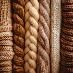 Various textured knit fabrics arranged vertically