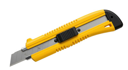 Box cutter with yellow handle isolated PNG with Transparent Background