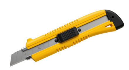 Box cutter with yellow handle isolated PNG with Transparent Background