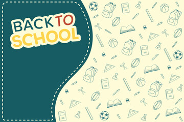 Back to school background theme stationery supplies elements green yellow vector illustration sale banner template