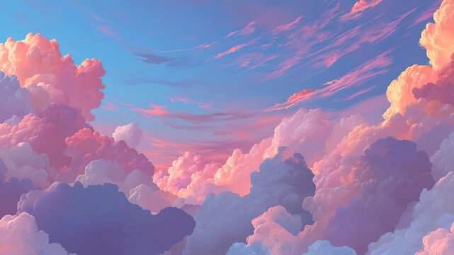 Dramatic Skies Pastel Cloudscape with Pink and Blue Hues, Gently Moving Clouds in a Beautiful, Animated Setting