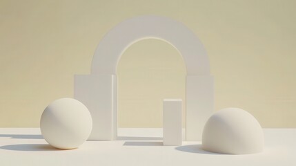 Minimalist White Geometric Shapes on a Soft Neutral Background