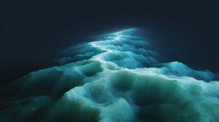 A blue and green ocean with a long, curving line