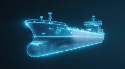 A ship is shown in a blue and white color scheme