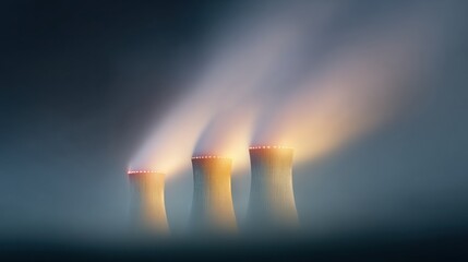 Three large power plants are emitting smoke into the air