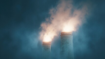Two tall smokestacks with smoke coming out of them