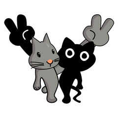 A heartwarming illustration of a rabbit and black cat cuddling