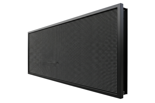 Large rectangular LED dot matrix display panel for advertising isolated on a transparent background