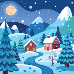 Naklejka premium winter landscape with house