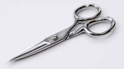 Fototapeta premium Close-up of professional tailoring scissors, sharp and sleek, placed on white backdrop.