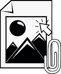 vector illustration drawing black and white concpept icon click computer cursor mouse attach jpg image picture file button