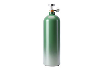 A green metal gas cylinder with a valve, isolated on a transparent background