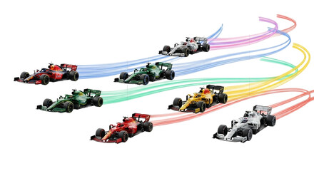 Formula One Race Cars Speeding With Trail Lines on Black
