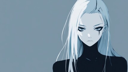 Pale anime girl with striking monochrome features.