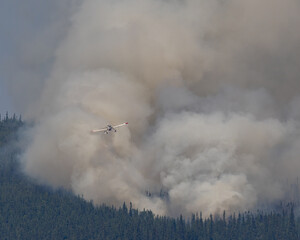 Airplane drops water on wildfire.