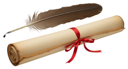 Isolated Ancient Scroll with Feather Quill