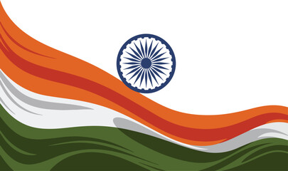 Waving Indian Flag Vector Illustration. Abstract Tricolor Banner with Ashoka Chakra on White Background for Independence Day and Republic Day Themes