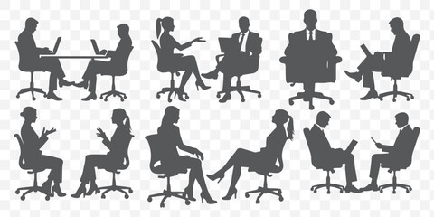 Diverse individuals seated on chairs in different postures, vector illustration. Group of people sitting, representing waiting, meetings, or casual conversations.