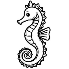 Naklejka premium Cute seahorse illustration for kids – Black and white coloring book design