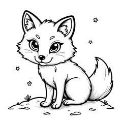 Fototapeta premium Abstract Arctic fox in snow – Cute kids coloring book design, black and white
