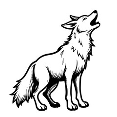 Fototapeta premium Coyote howling, hand-drawn coloring design for kids, black and white