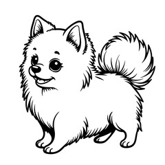 Obraz premium Pomeranian dog outline for coloring – Cute kids drawing, black and white design