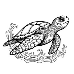 Fototapeta premium Abstract leatherback turtle in waves – Kids coloring page, fun activity