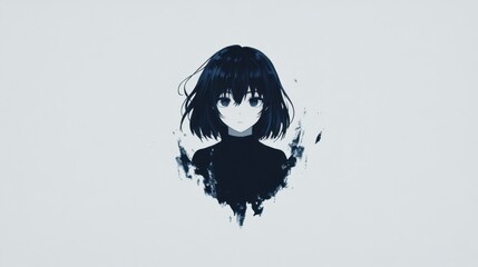 Elegant anime girl portrait with muted tones.