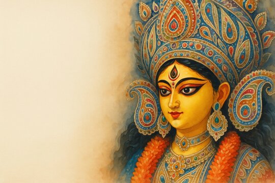 Goddess durga portrait illustration in watercolor style. - Powered by Adobe