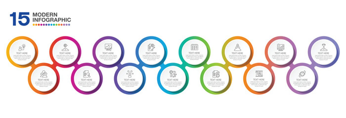 Infographic design with icons and 15 options or steps. 