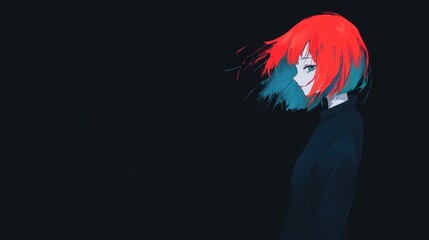 Profile of a wistful anime girl with vibrant hair.