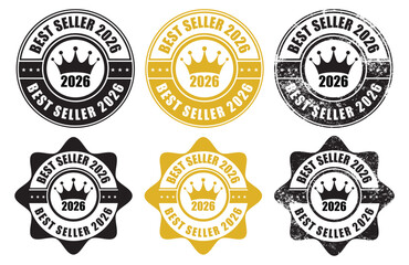 Best Seller 2026 Stamp – Best Seller 2026 Badge Icon Set – Gold and Black Best Seller 2026 Labels for Premium Products and Marketing Design