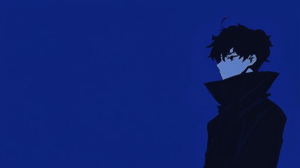 Melancholy anime figure in deep blue tones.