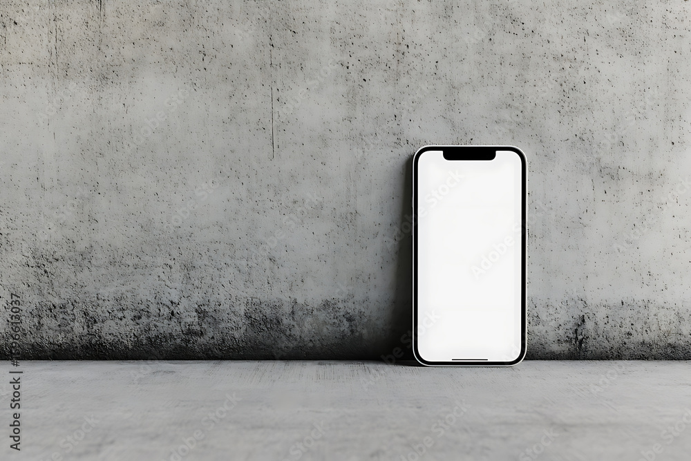 Aufkleber sleek mobile device with a blank screen against a raw concrete background. a fusion of modern tech a