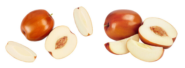 jujube or chinese date isolated on white background . Top view. Flat lay