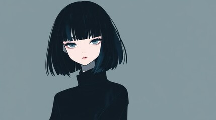 Elegant anime girl portrait in minimalist style.