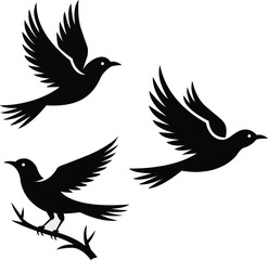 Hand drawn flying dove silhouette