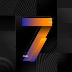 Futuristic Number 7 Design &ndash; Abstract Orange and Blue Gradient Digit on Black Geometric Background