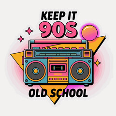 Fototapeta premium Retro 90s boombox with keep it old school text