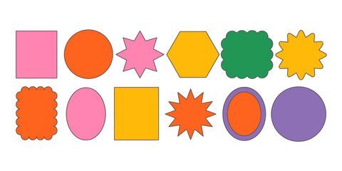 Collection of colorful geometric and abstract shapes with rounded edges