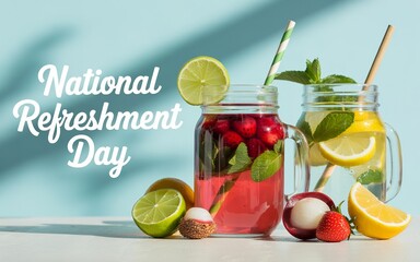 Chilled fruit water with berries and lemons for Refreshment Day.