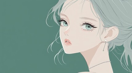 Elegant anime girl portrait with soft color palette.