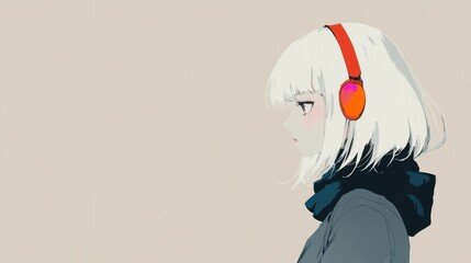 Stylish anime girl in profile, listening to music.