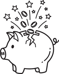 Breaking Piggy Bank with Money and Stars Icon - Financial Breakthrough and Success