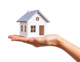 3D Rendered Hand Offering Minimal House Icon, Abstract Home Loan Concept, Transparent PNG